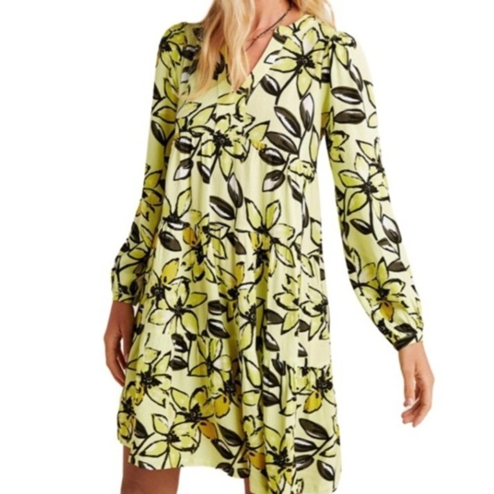 Anthropologie Maeve Amber Tiered Tunic Dress Size Medium Color Yellow Multi